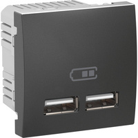 Unica Dupla USB töltő, rögzítőkeret nélkül, 2 modulos, 2,1A, grafit