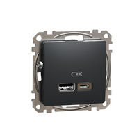 Schneider SDD114402 - ÚJ SEDNA Dupla USB töltő A+C 2.4A antracit Q2